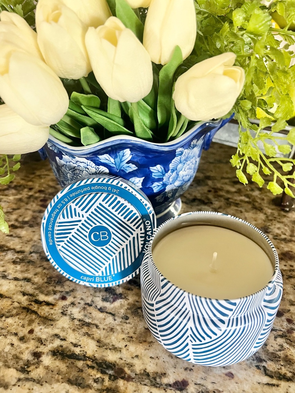 ANTHROPOLOGIE Capri Blue Volcano Candle in blue and white travel tin 8.5oz NWT